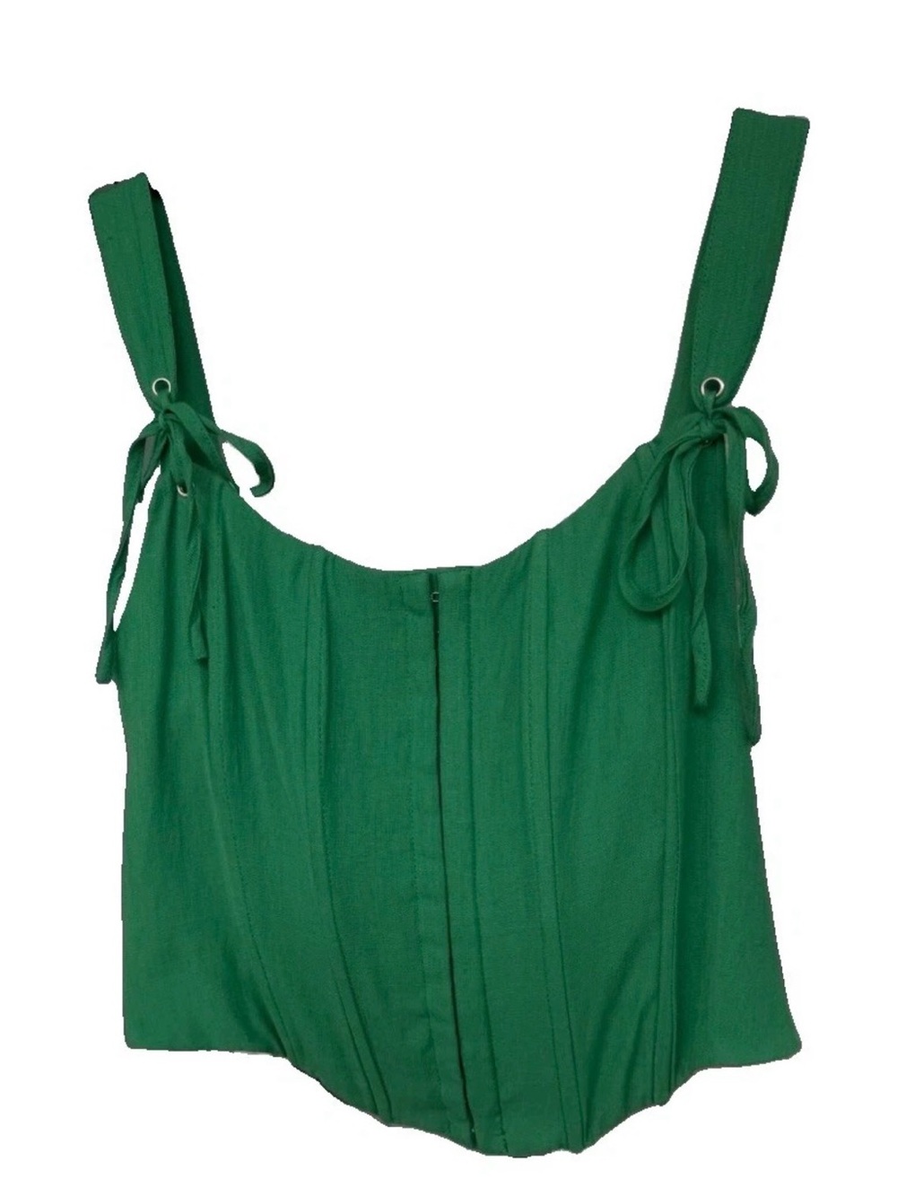 Altar’d State Green Corset Crop Top Women’s Large Tie Shoulder Smocked Back Hook